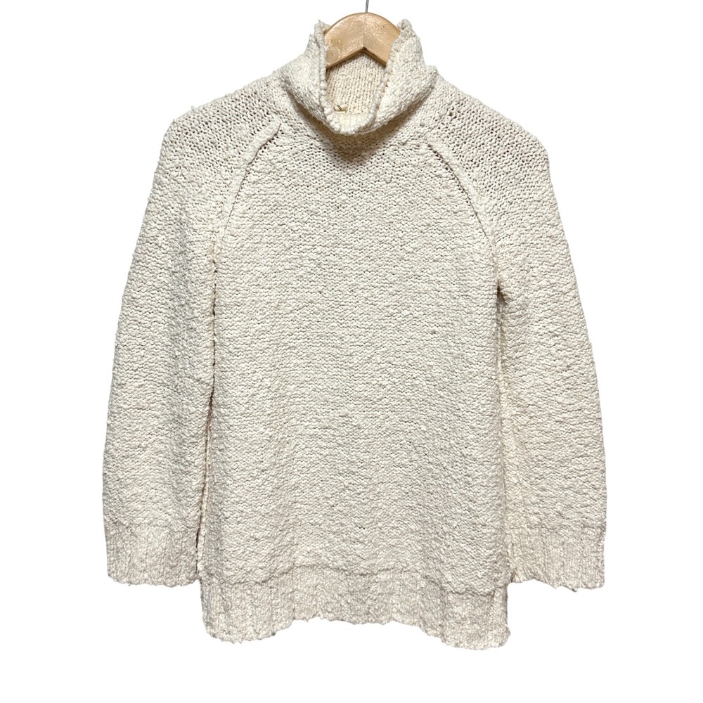 Anthropologie Moth Turtleneck Sweater Small Cream Boucle Knit Pullover Chunky